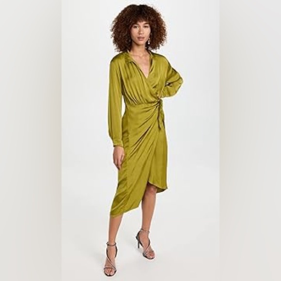 VELVET Graham & Spencer Jovie Satin Wrap Midi Dress Meadow Green EUC Size Small - Picture 2 of 7